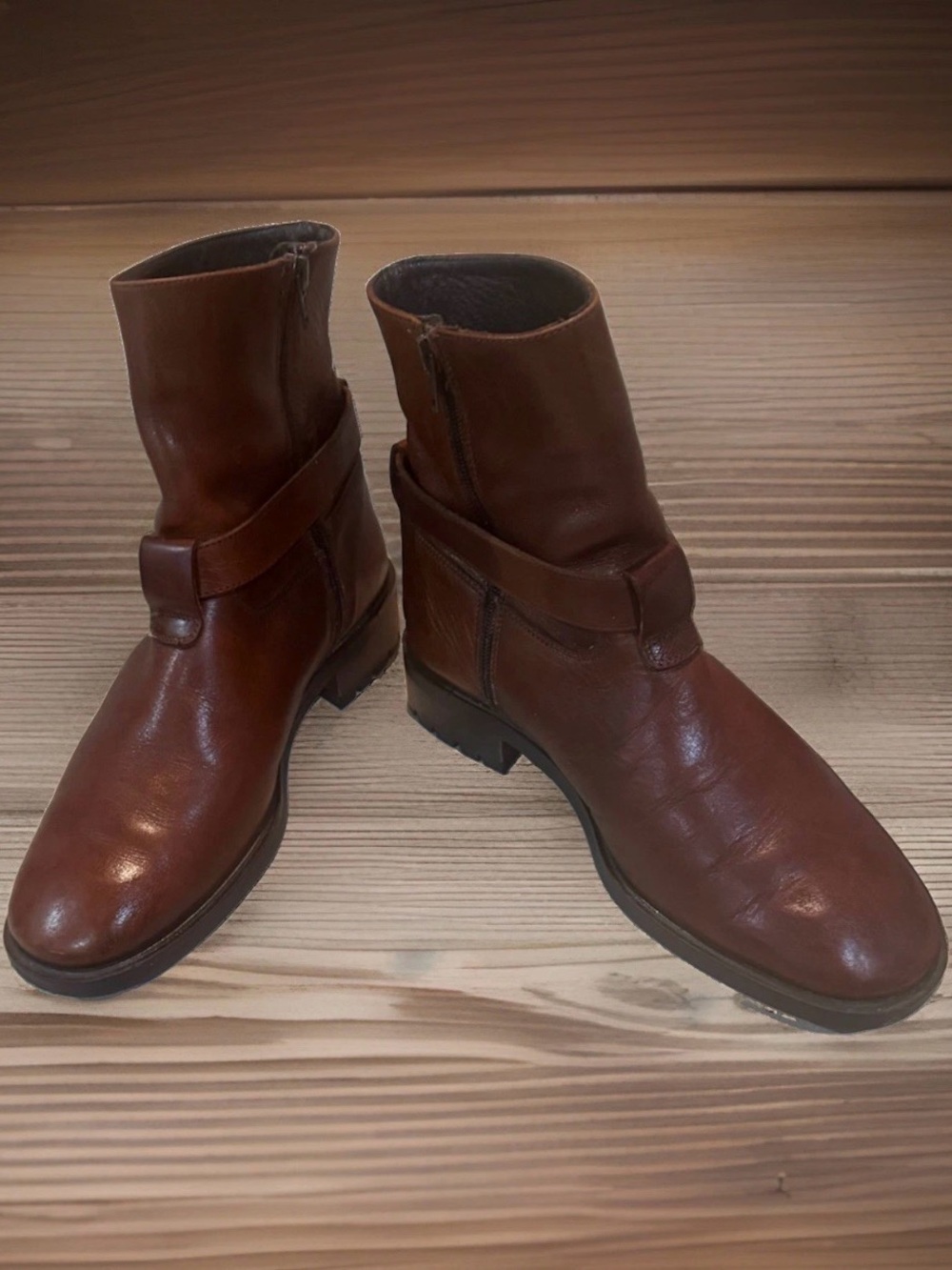 Vintage Joan & David Chestnut Brown Leather Mid-Calf Boots